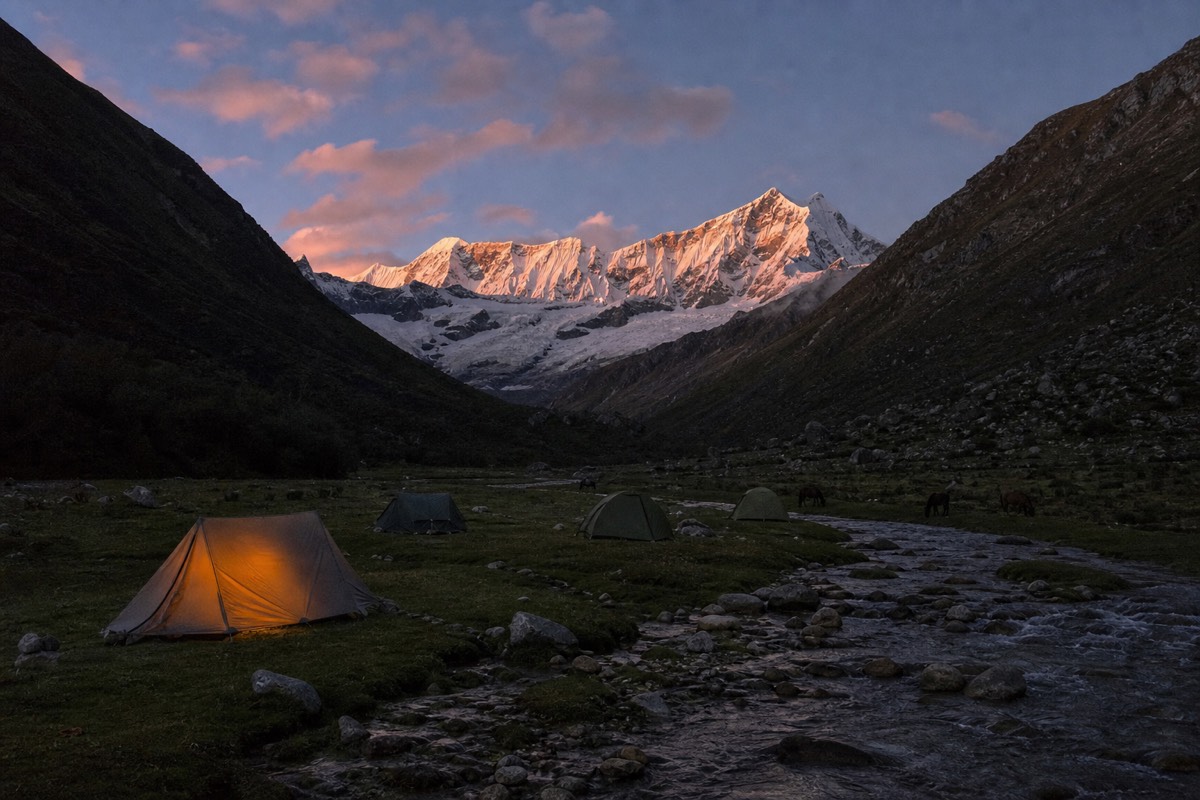 Tents at a high camp on the Santa Cruz Trek
