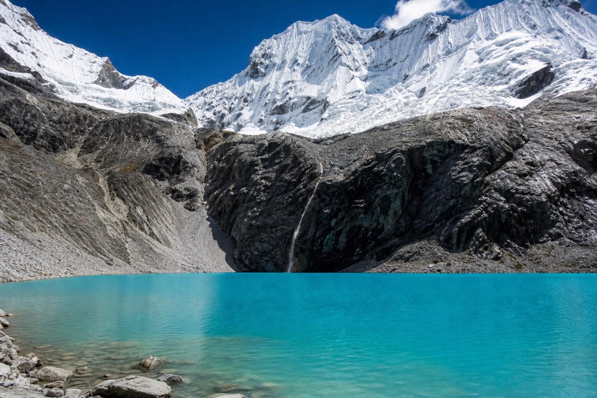 Laguna 69, a glacial lake on a Huaraz acclimatization hike