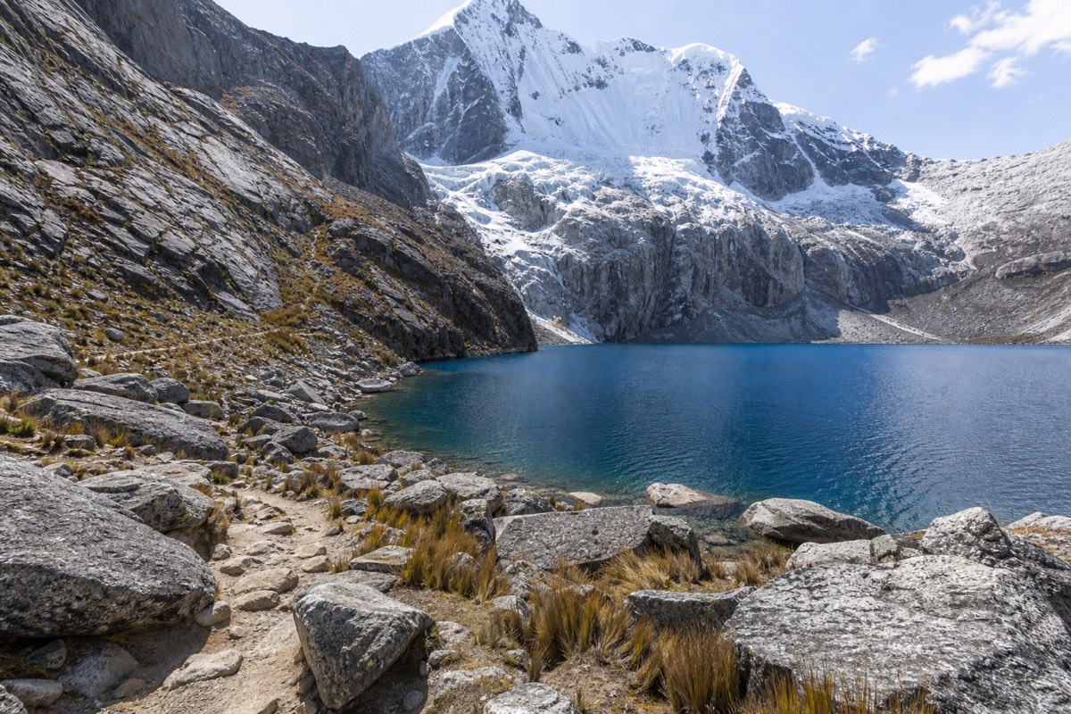 A glacial lagoon on a Huaraz acclimatization hike